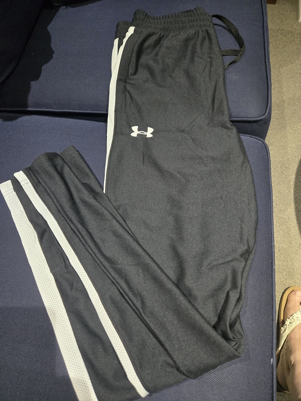 Under Armour Men's Black Track Joggers with White Stripes